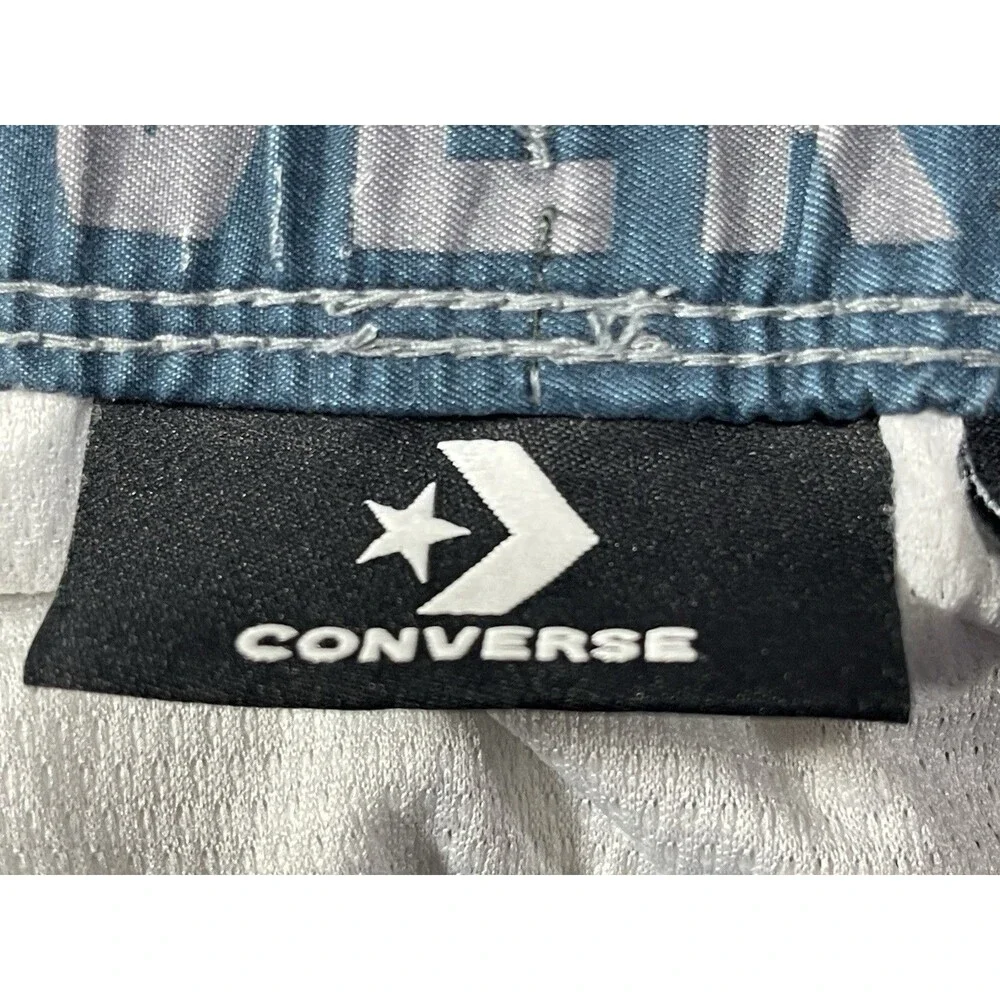 Converse Boys Swim Trunks Size Large L 12-13 Gray Blue Logo Board Shorts Mesh